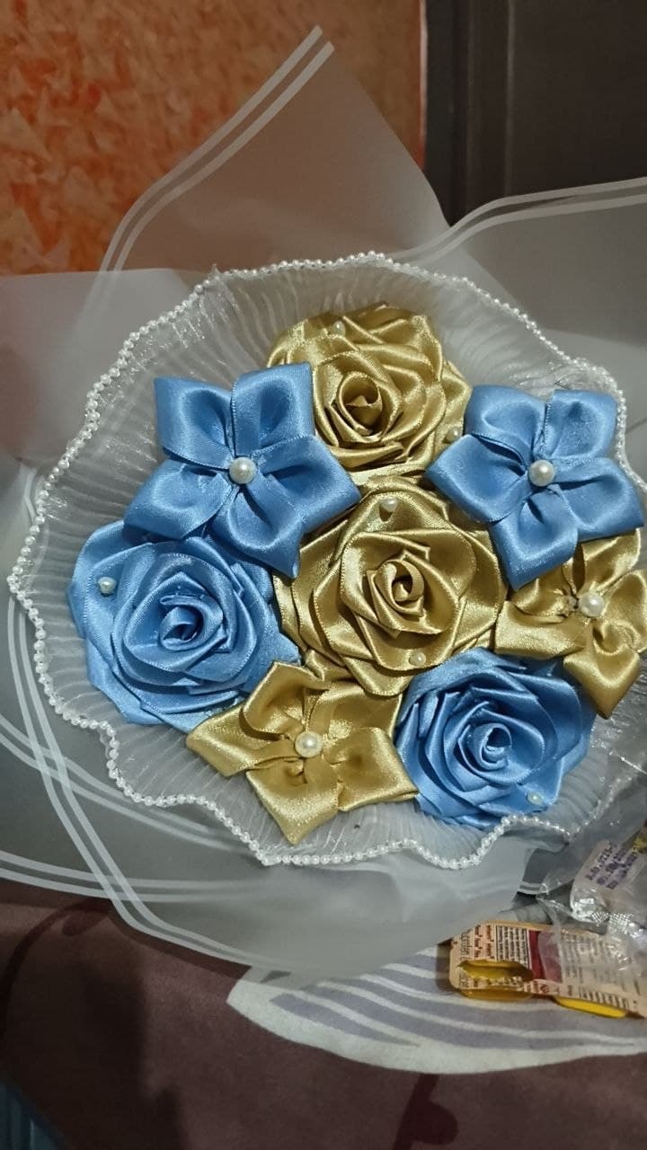 Blue and gold handmade bouquet