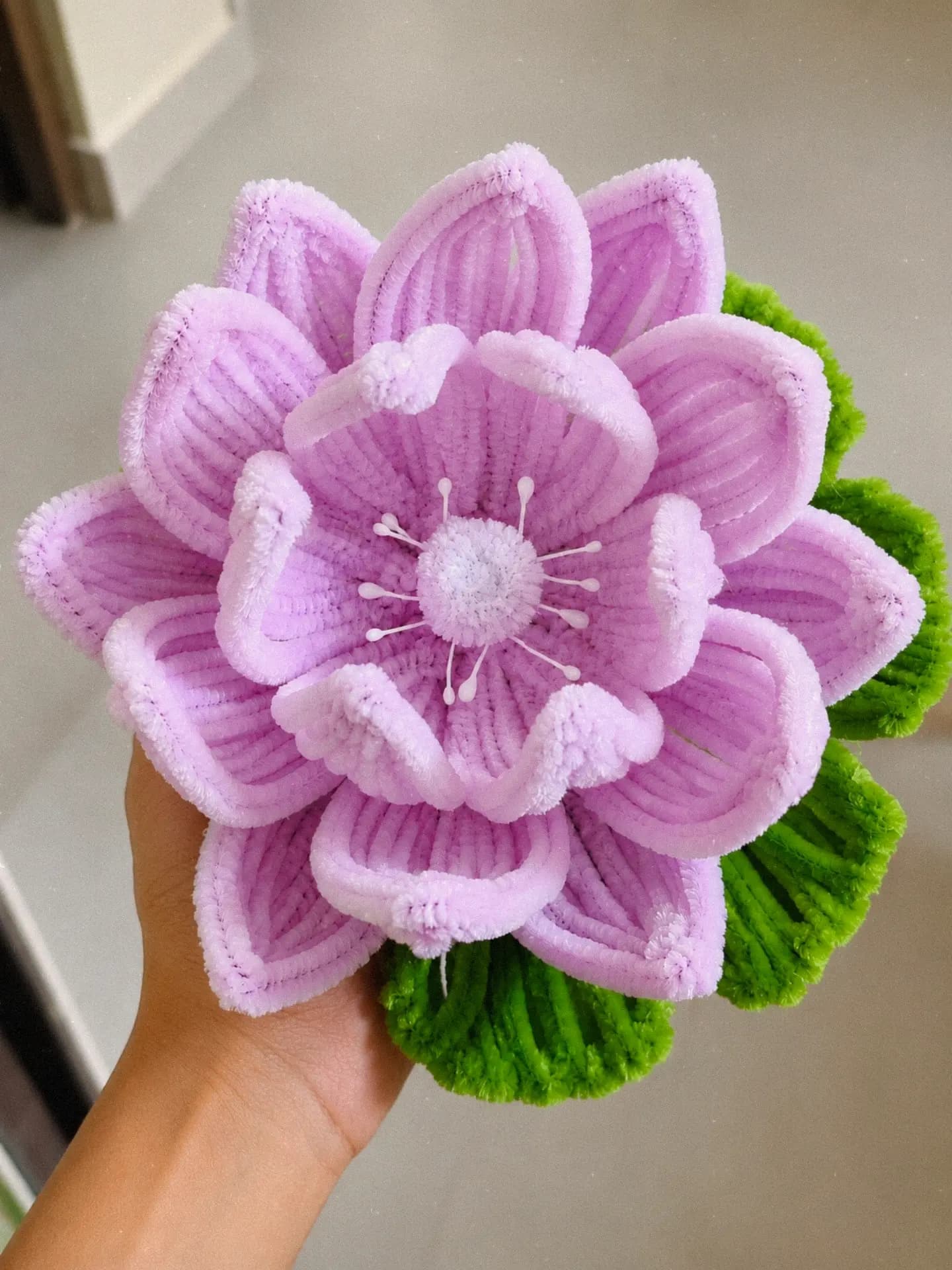 Handmade pipe cleaner lotus stem
